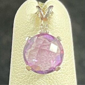 Amethyst & White Topaz Sterling Silver Pendant & Link Chain